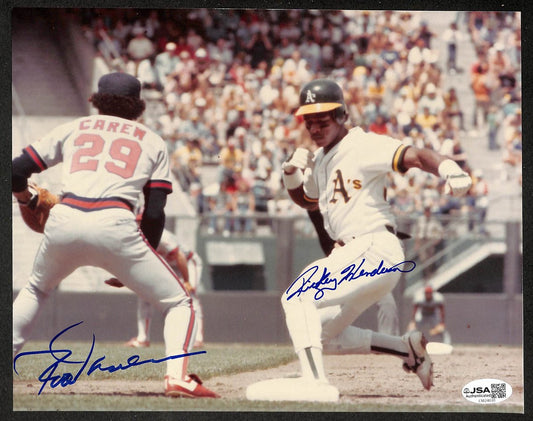 Rod Carew & Rickey Henderson HOF Autographed/Signed 8x10 Photo  JSA 209838