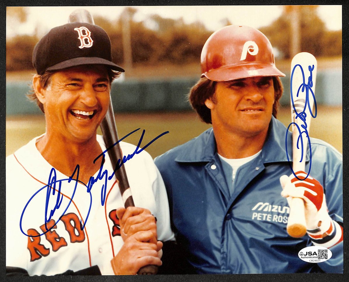 Carl Yastrzemski HOF & Pete Rose Autographed/Signed 8x10 Photo  JSA 209842
