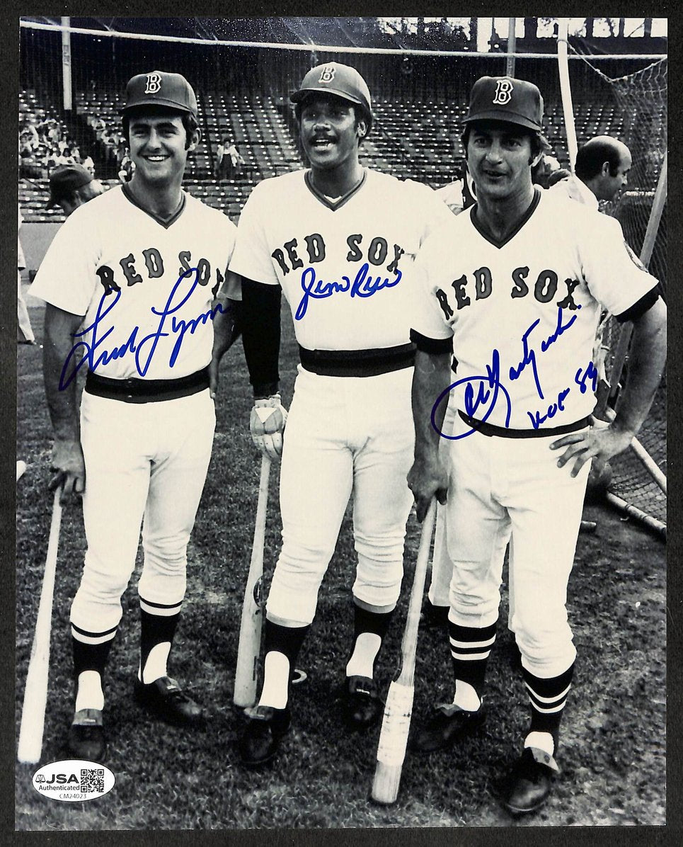 Fred Lynn Jim Rice & Carl Yastrzemski HOF Autographed/Signed 8x10 Photo JSA 9844