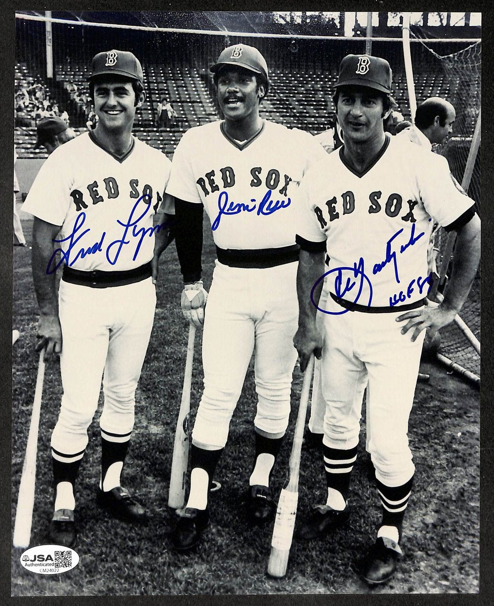 Fred Lynn Jim Rice & Carl Yastrzemski HOF Autographed/Signed 8x10 Photo JSA 9845