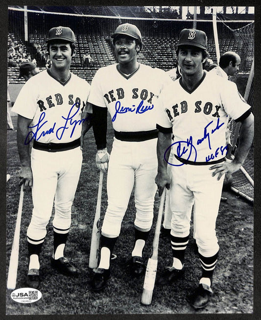 Fred Lynn Jim Rice & Carl Yastrzemski HOF Autographed/Signed 8x10 Photo JSA 9845