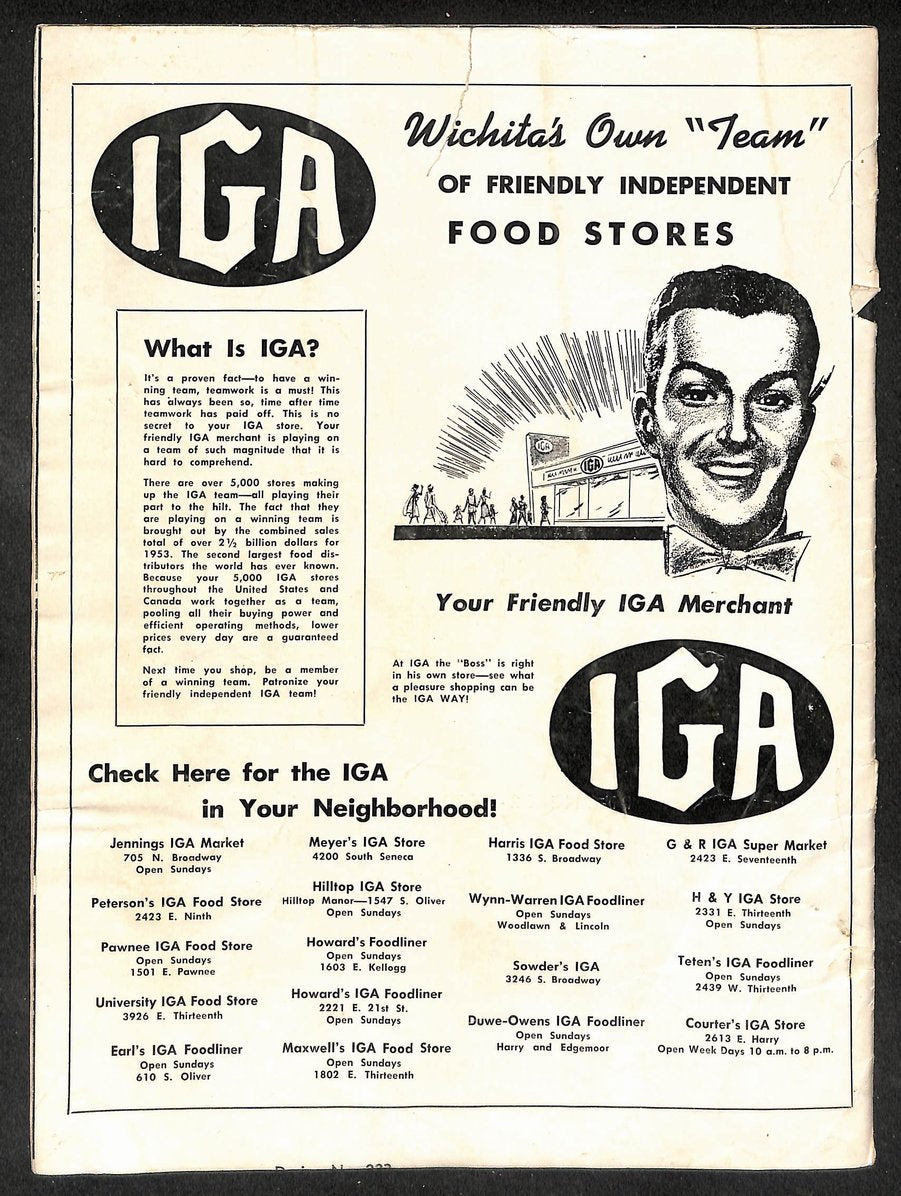 1954 Wichita U vs Utah State Veterans Field Official Program 209698