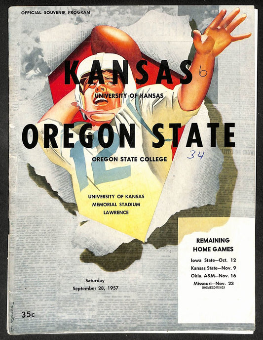 1957 Kansas vs Oregon State Memorial Stadium Official Program 209715