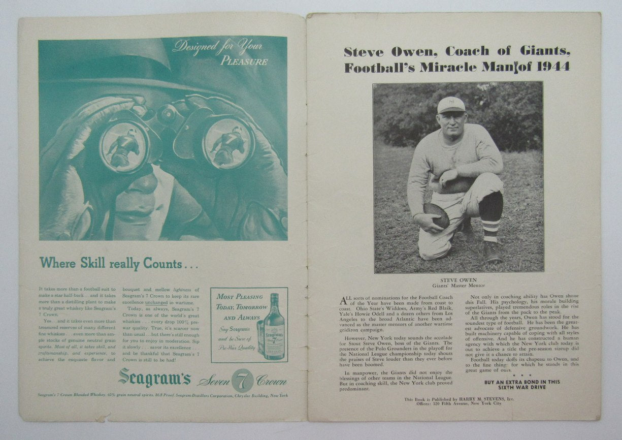 Dec. 17, 1944 Giants vs. Packers NFL Championship Football Game Program 208211