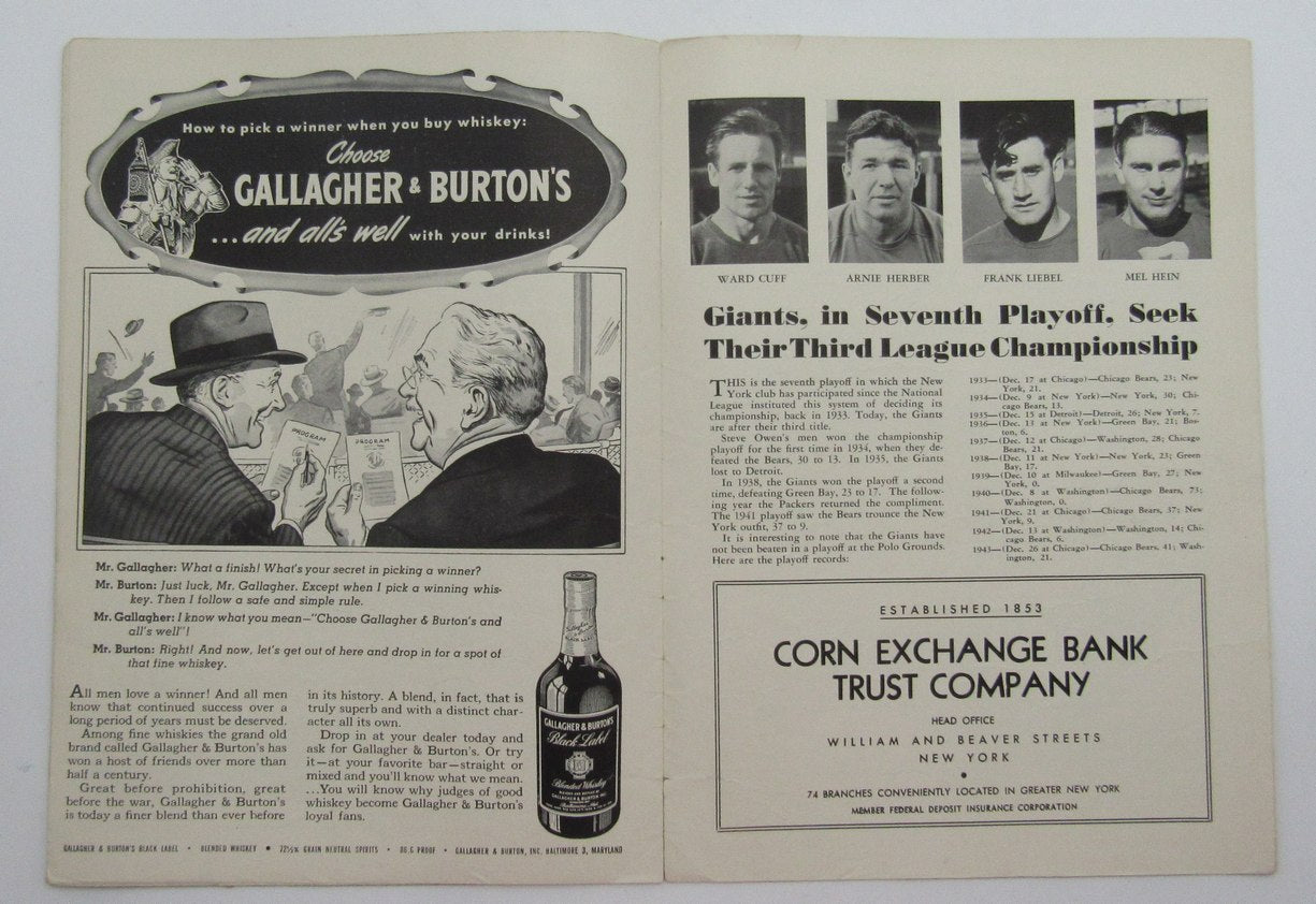 Dec. 17, 1944 Giants vs. Packers NFL Championship Football Game Program 208211
