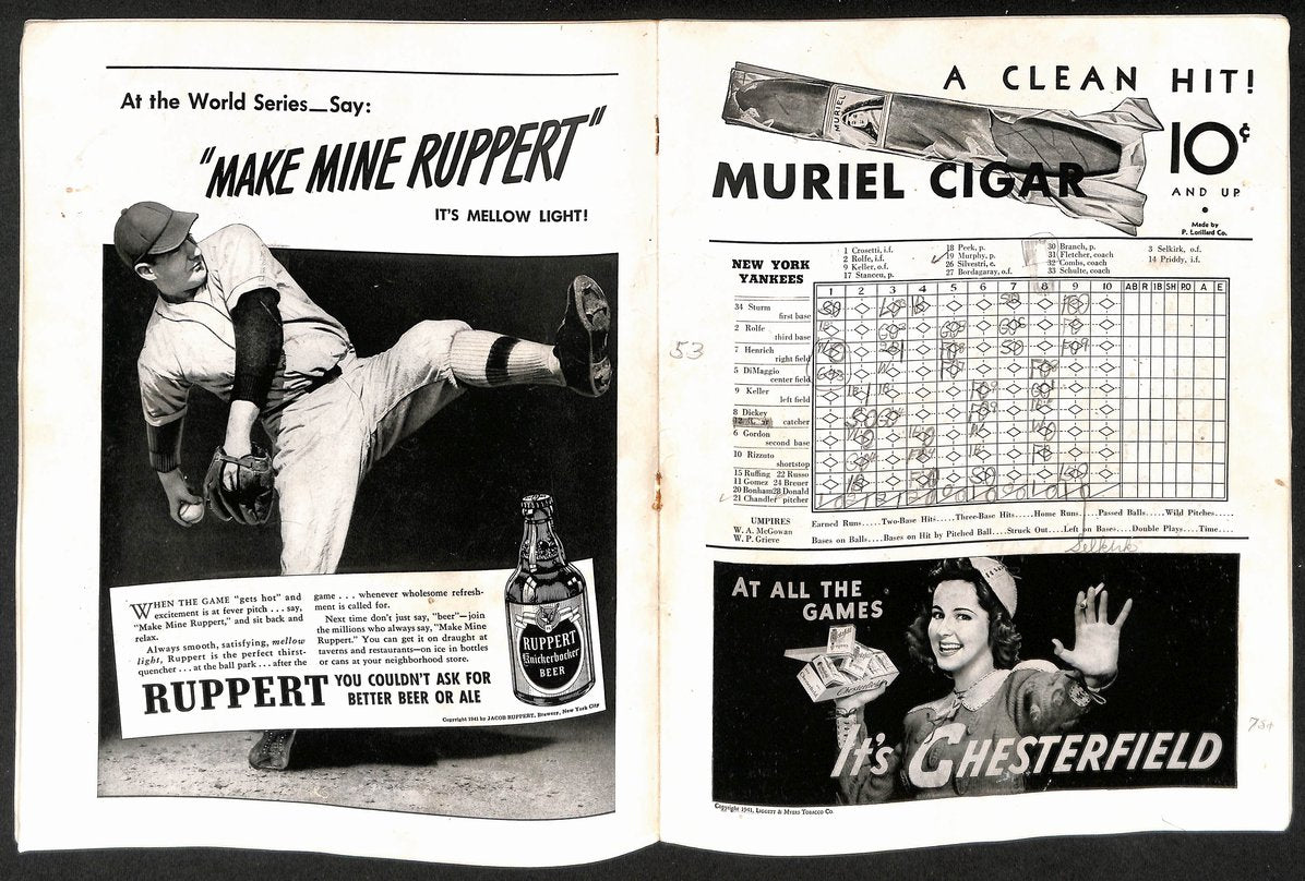 1941 World Series Game 2 Program Yankees vs. Brooklyn Dodgers Scored 210425