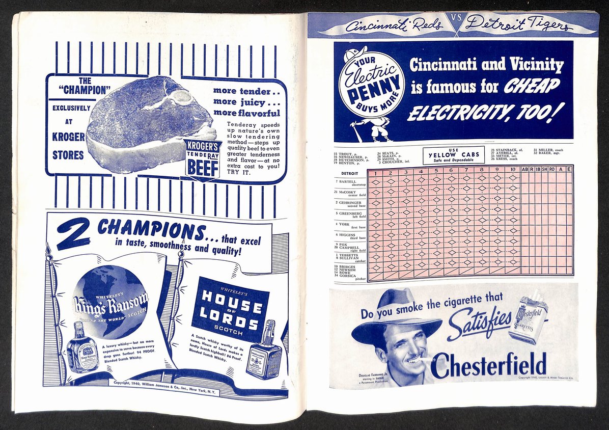 1940 World Series Program Cincinnati Reds vs. Detroit Tigers Unscored 210428