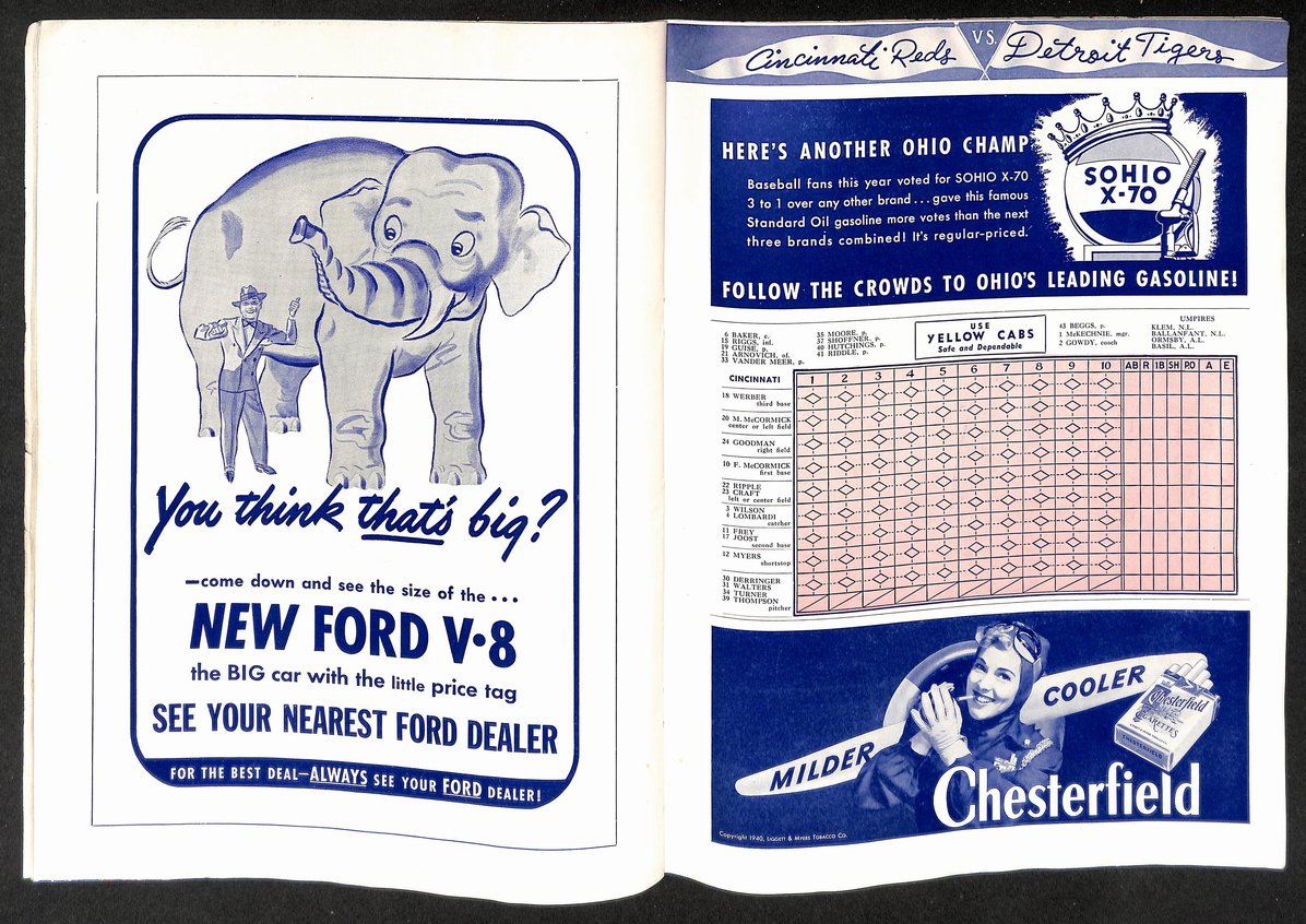 1940 World Series Program Cincinnati Reds vs. Detroit Tigers Unscored 210428