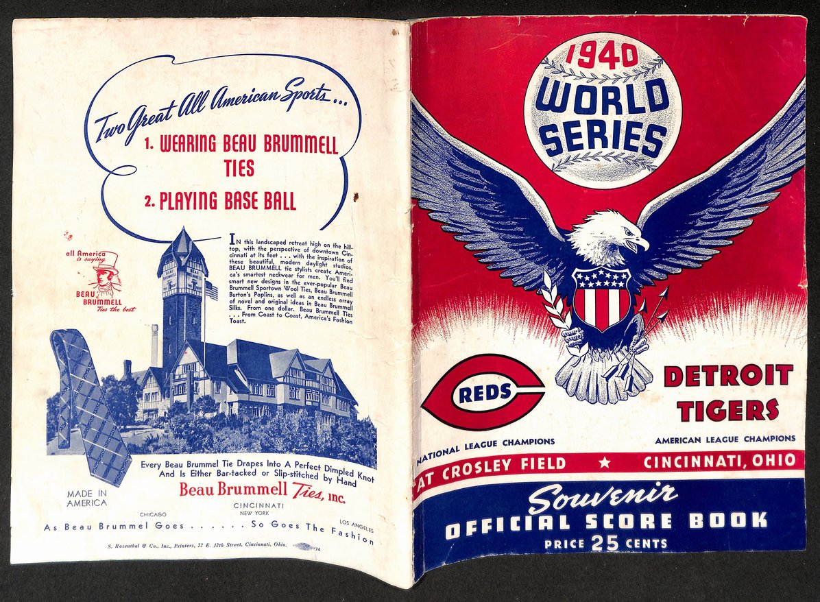 1940 World Series Program Cincinnati Reds vs. Detroit Tigers Unscored 210428