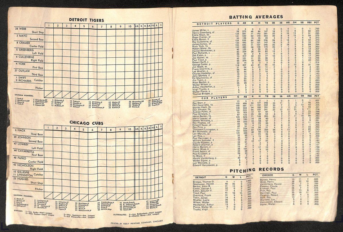 1945 World Series Program Detroit Tigers vs. Chicago Cubs 210430