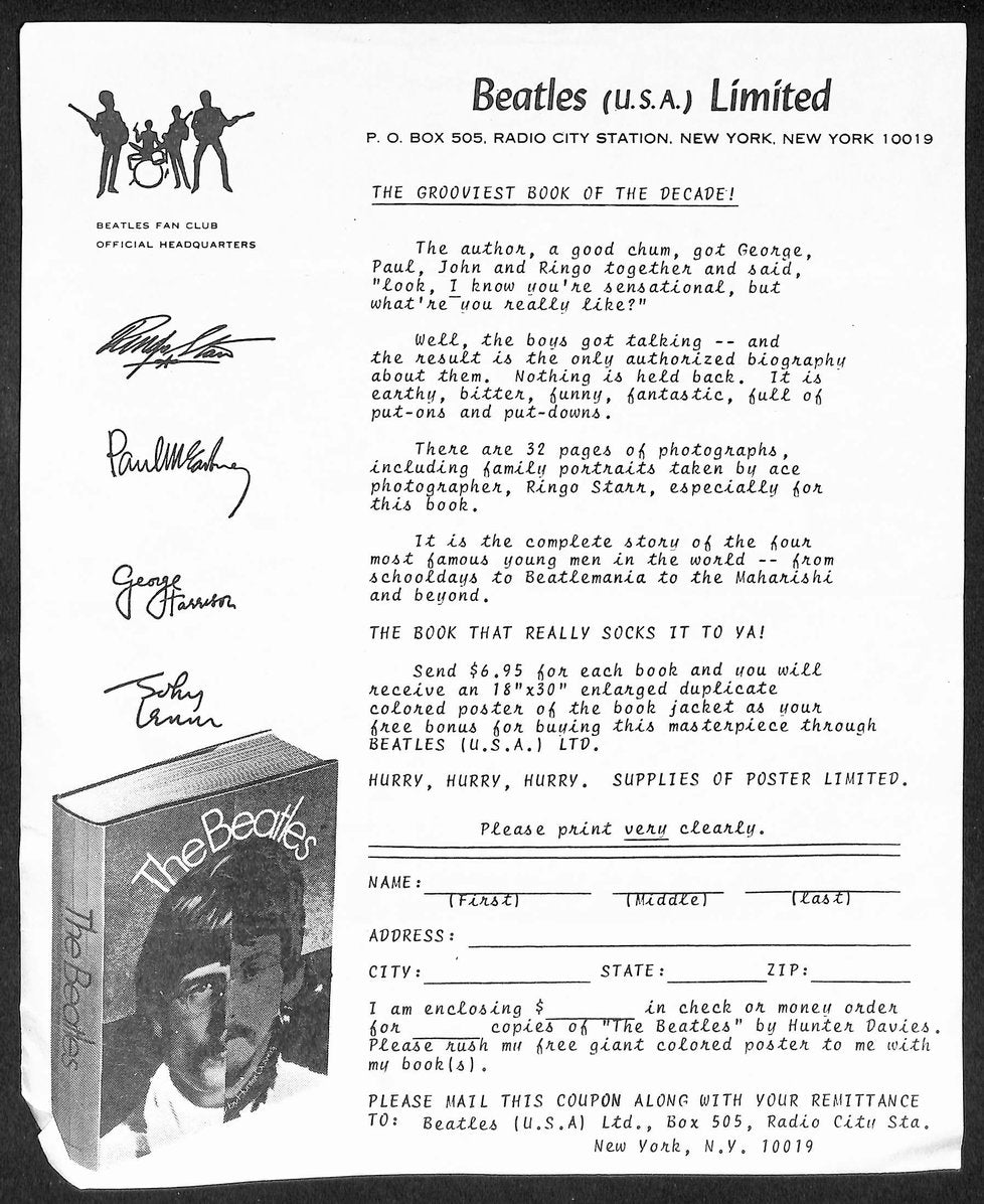 Beatles (U.S.A.) Limited Official Fan Club Letters & Forms w/ Envelope 209863