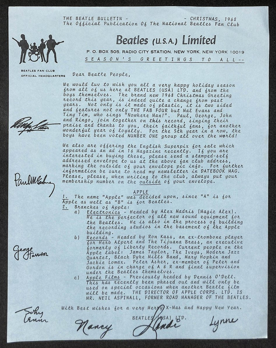 Beatles (U.S.A.) Limited Official Fan Club Letters & Forms w/ Envelope 209863