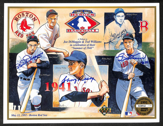 Boston Red Sox Heroes 8.5x11 Card Signed by (3) Players Upper Deck 209875