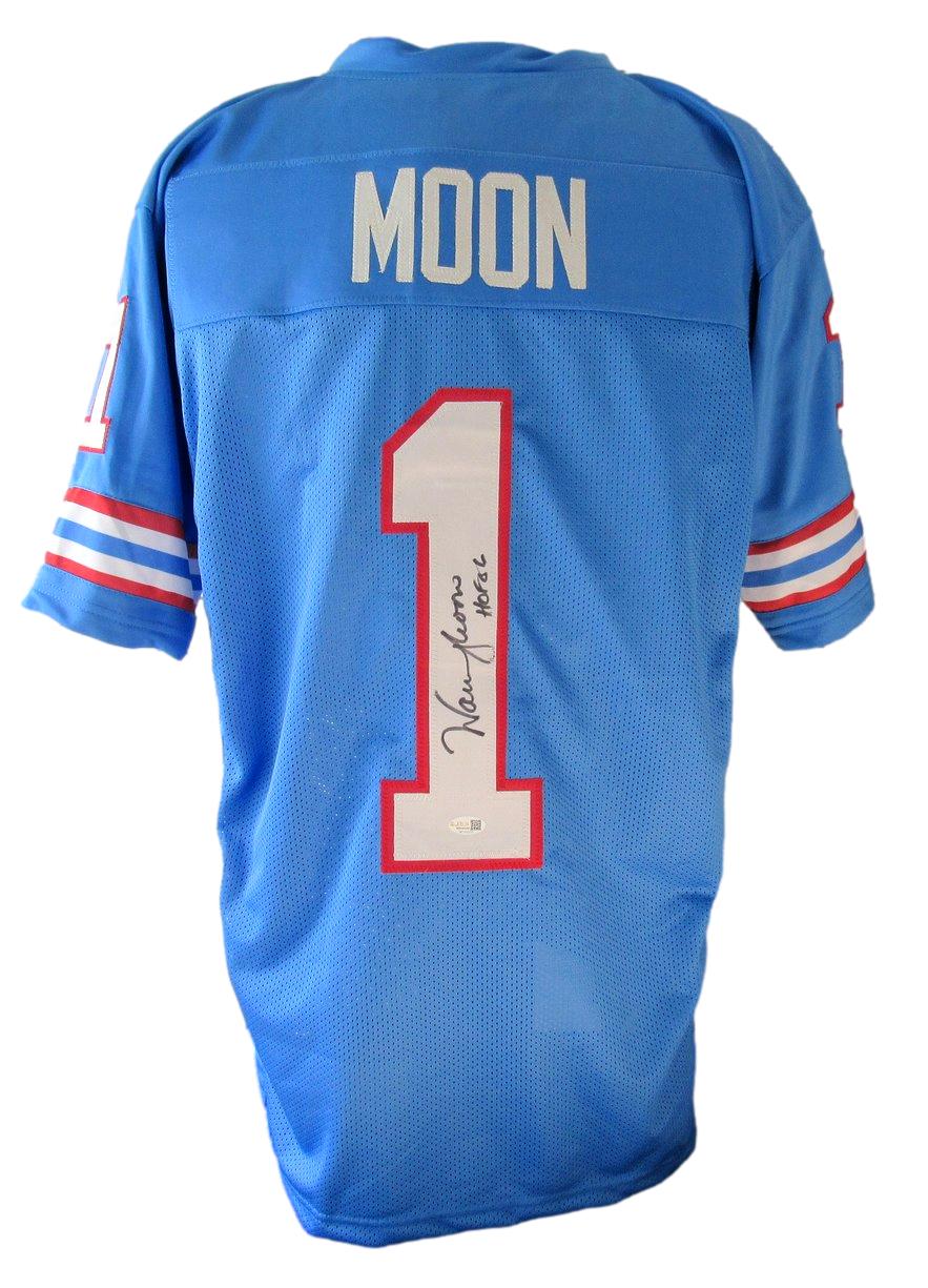 Warren Moon HOF Signed Houston Oilers Custom Blue Football Jersey JSA 209897
