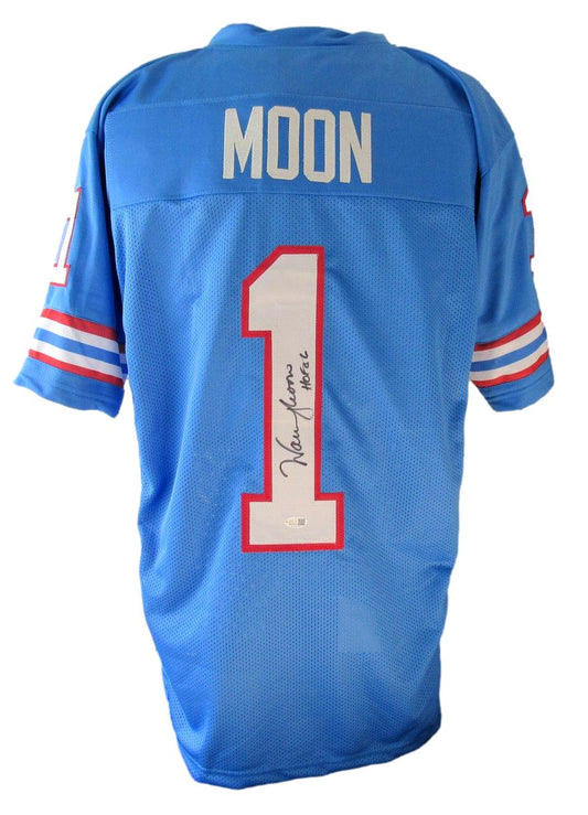Warren Moon HOF Signed Houston Oilers Custom Blue Football Jersey JSA 209897