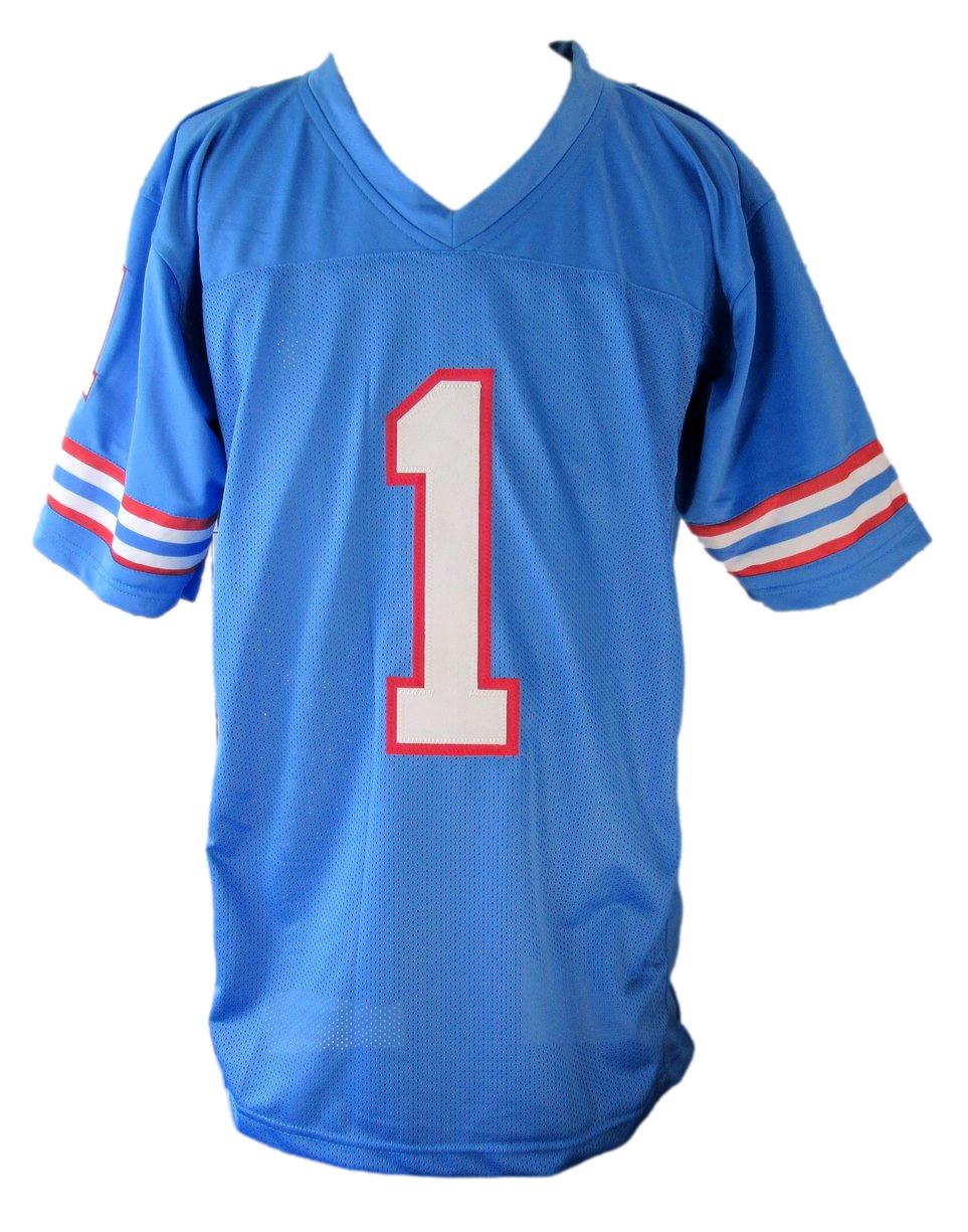 Warren Moon HOF Signed Houston Oilers Custom Blue Football Jersey JSA 209897