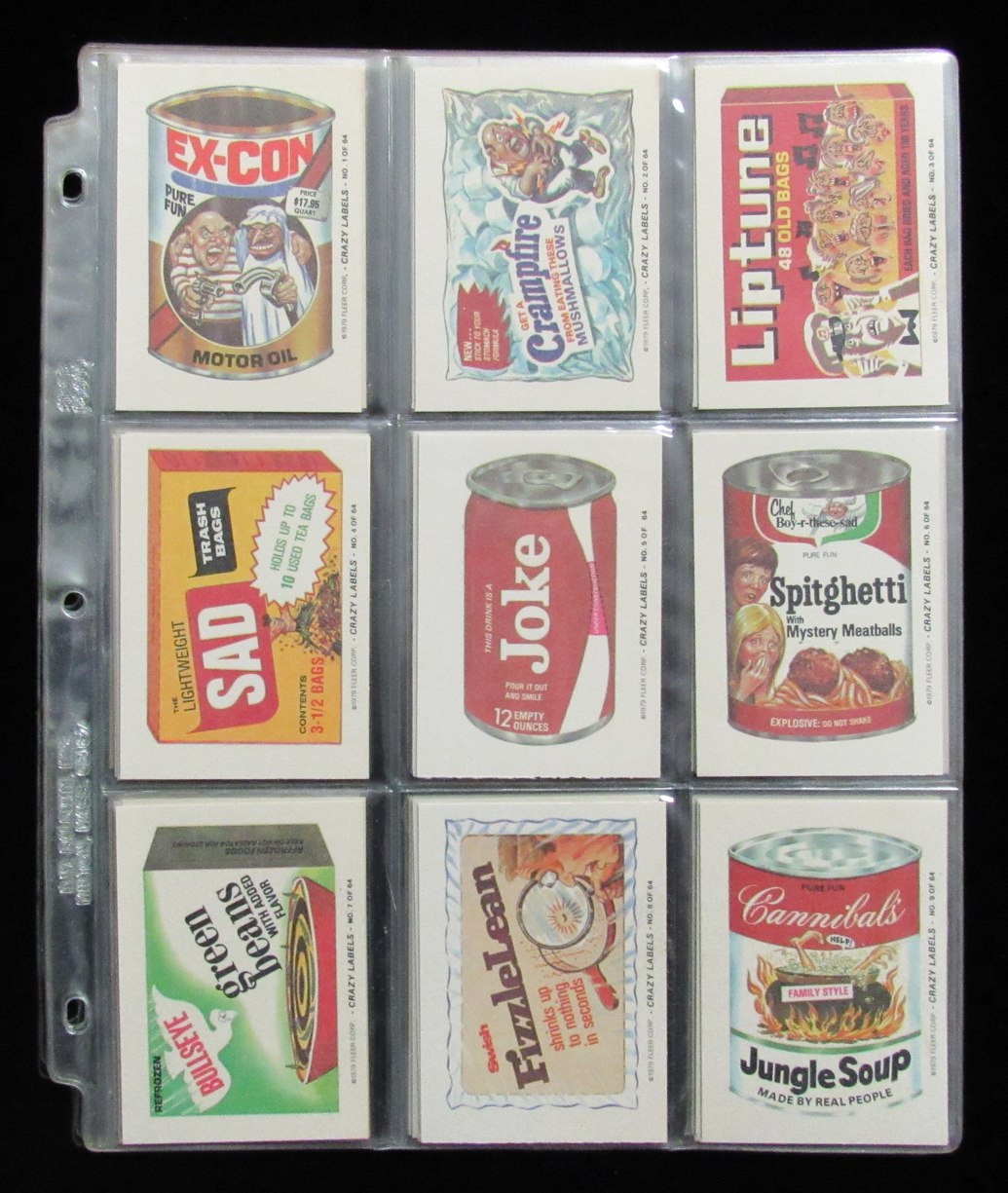 1979 FLEER Crazy Labels Stickers Wacky Packages Complete Set (64) 197525