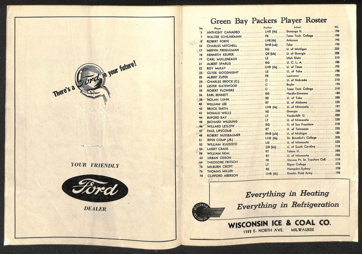 10/27/1946 NFL Game Program Detroit Lions vs. Green Bay Packers 210433