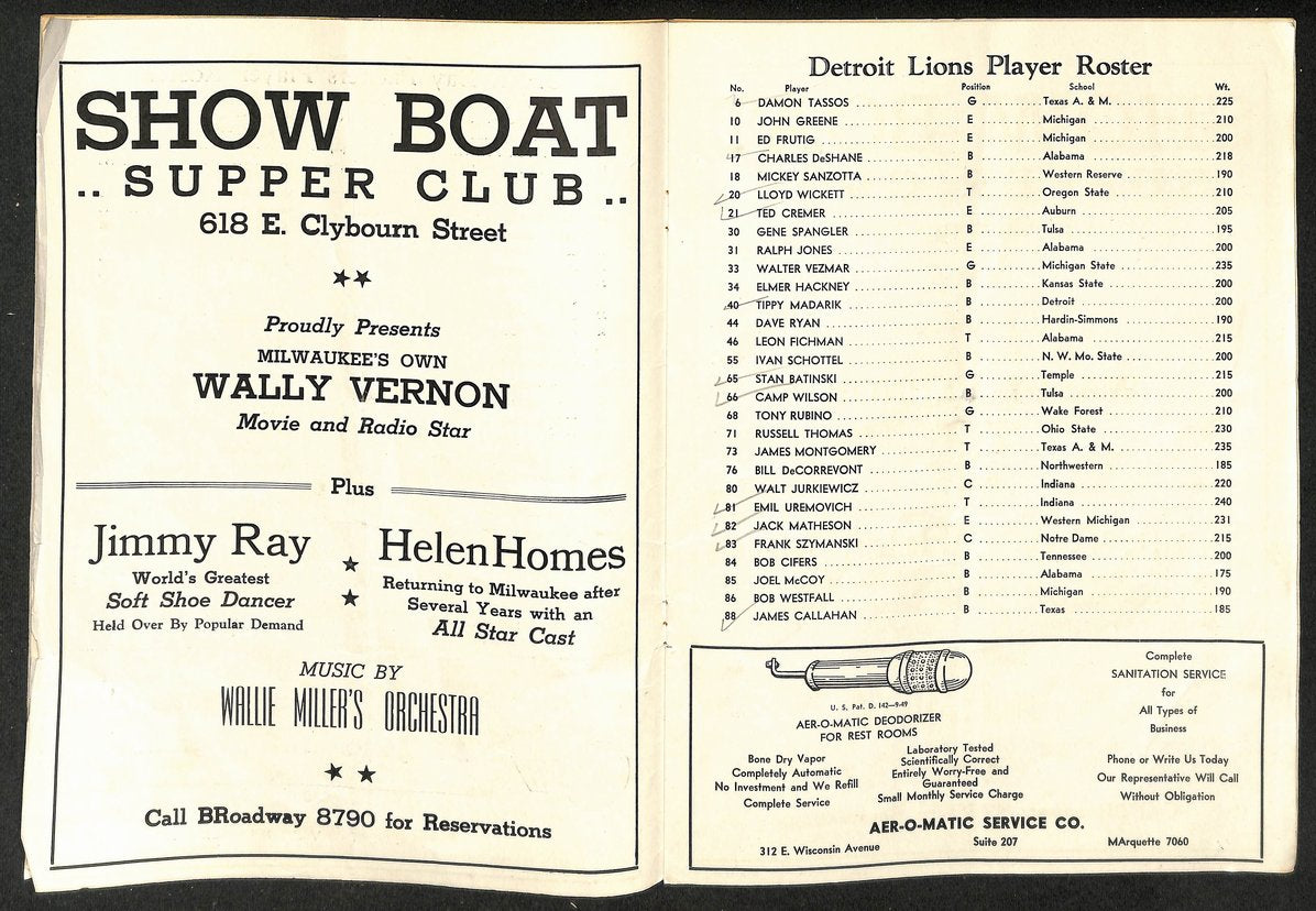 10/27/1946 NFL Game Program Detroit Lions vs. Green Bay Packers 210433