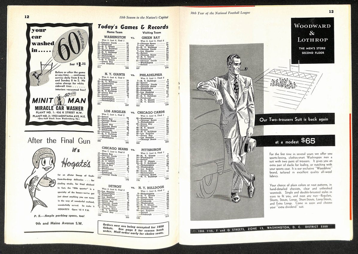12/4/1949 NFL Game Program Washington Redskins vs. Green Bay Packers 210435