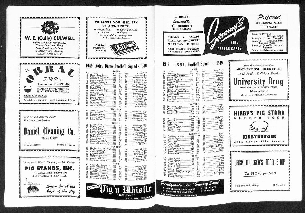 12/3/1949 Cotton Bowl NCAA Football Game Program Notre Dame vs. S.M.U. 210436