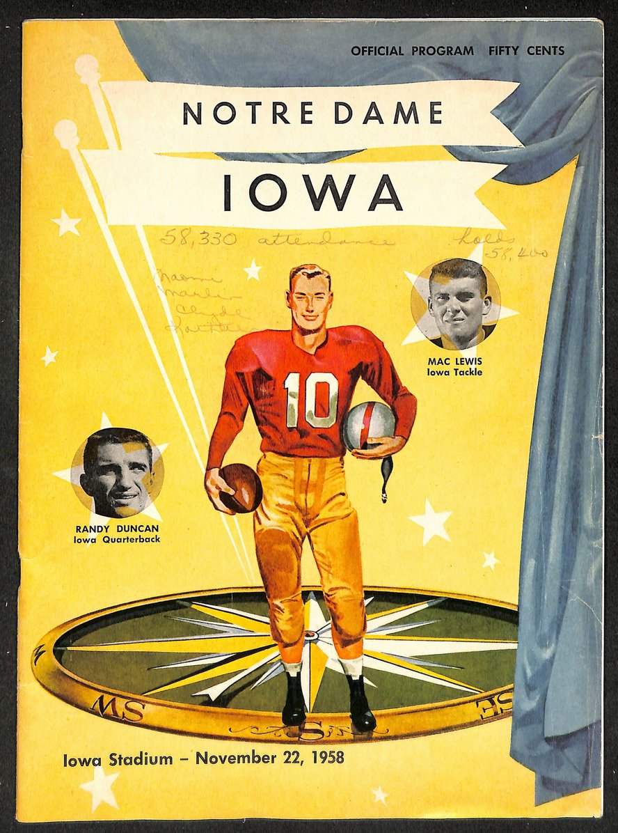 11/22/1958 NCAA College Football Game Program Notre Dame vs. Iowa 210437