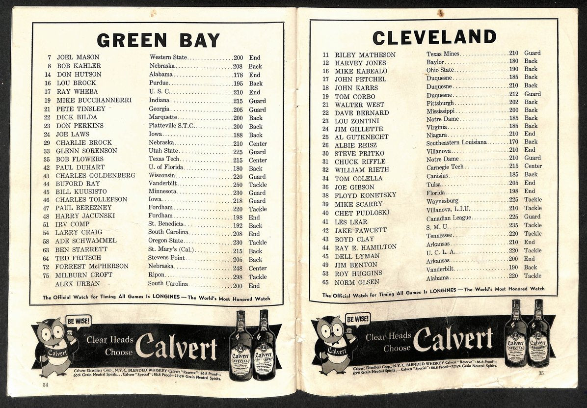 10/22/1944 NFL Game Program Cleveland Browns vs. Green Bay Packers 210438
