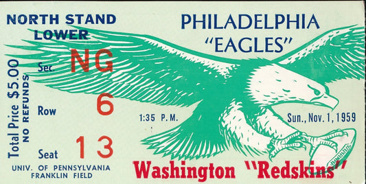 11/1/1959 NFL Game Ticket Stub Philadelphia Eagles vs. Washington Redskins