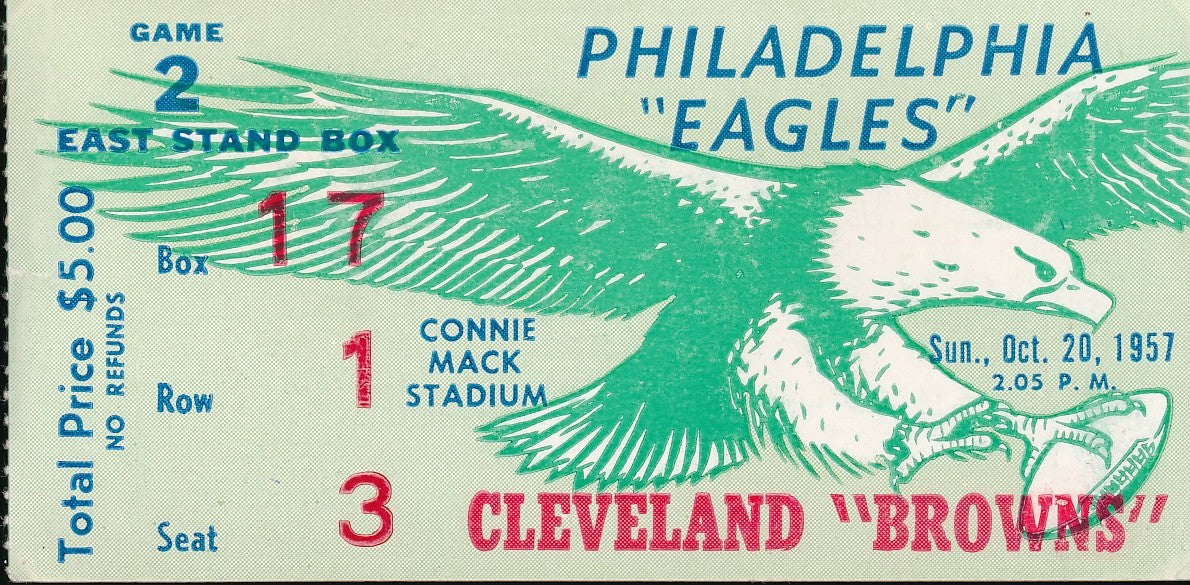 10/20/1957 NFL Game Ticket Stub Philadelphia Eagles vs. Cleveland Browns 210155