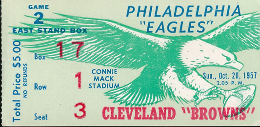 10/20/1957 NFL Game Ticket Stub Philadelphia Eagles vs. Cleveland Browns 210155
