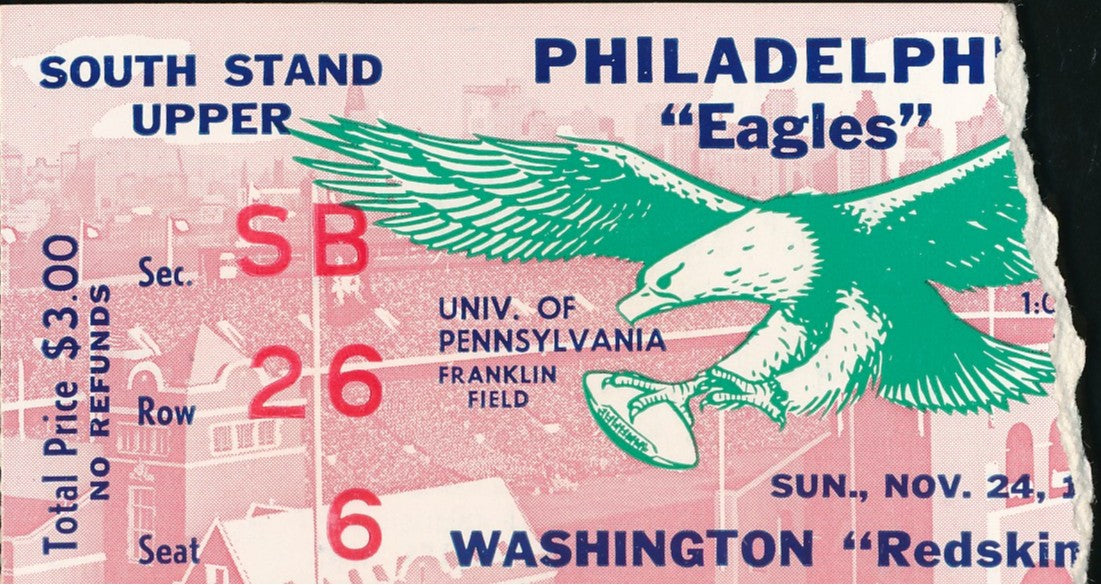 11/24/1963 NFL Game Ticket Stub Philadelphia Eagles vs. Washington Redskins