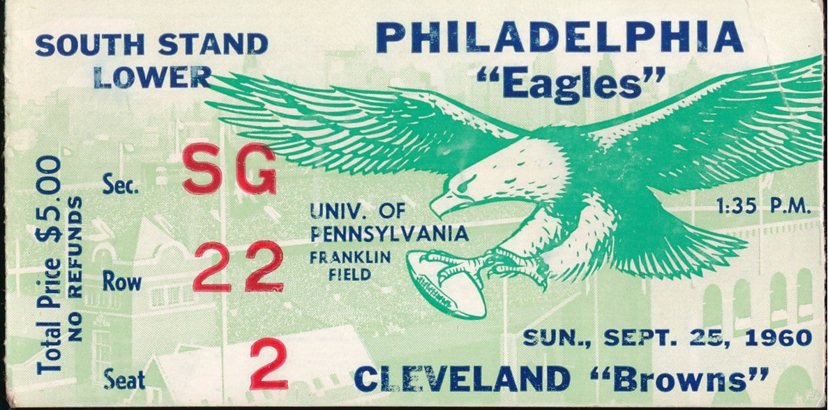 9/25/1960 NFL Game Ticket Stub Philadelphia Eagles vs. Cleveland Browns 210157