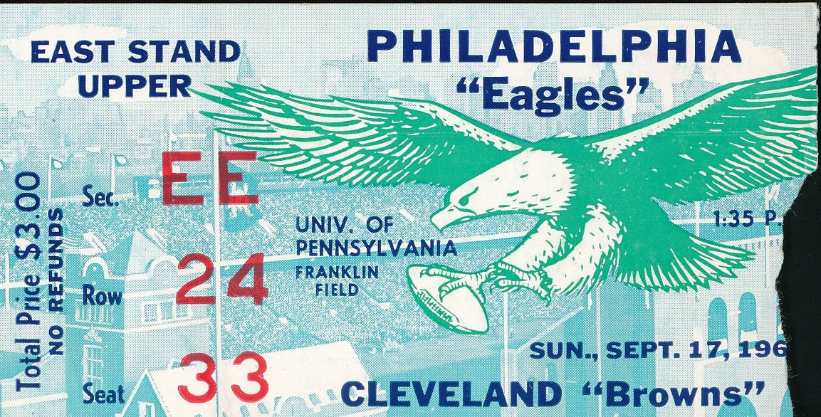 9/17/1961 NFL Game Ticket Stub Philadelphia Eagles vs. Cleveland Browns 210159