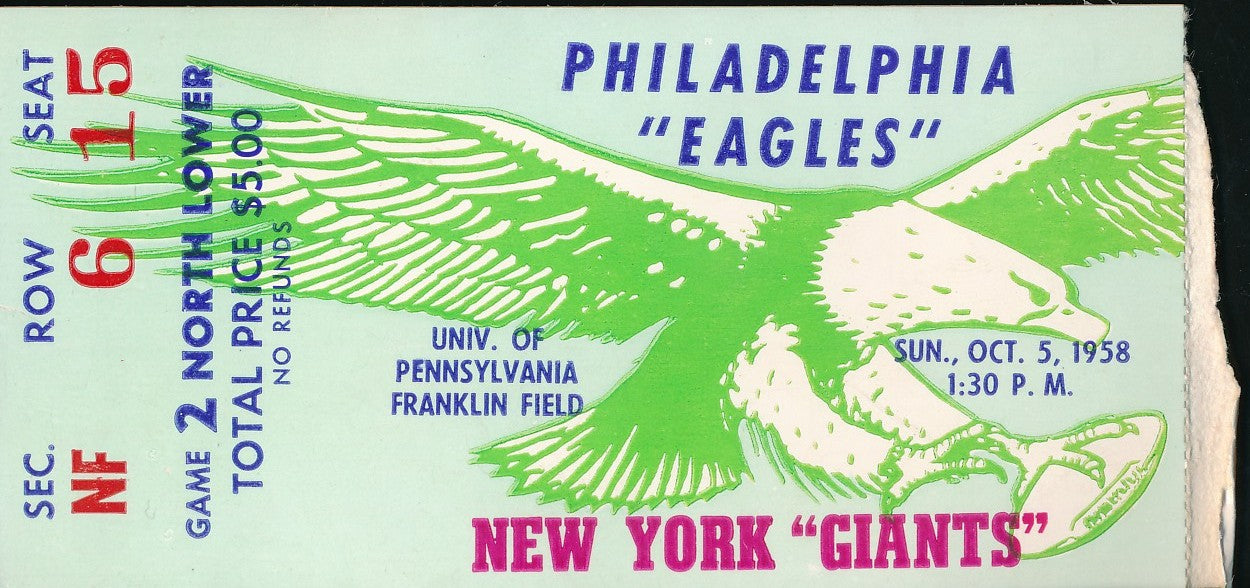 10/5/1958 NFL Game Ticket Stub Philadelphia Eagles vs. New York Giants 210163
