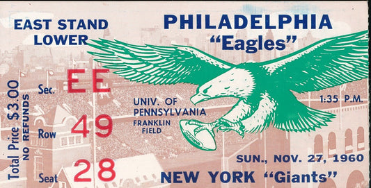 11/27/1960 NFL Game Ticket Stub Philadelphia Eagles vs. New York Giants 210165