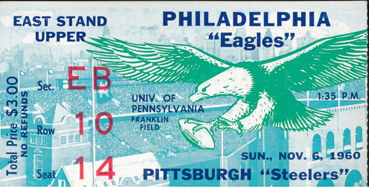 11/6/60 NFL Game Ticket Stub Philadelphia Eagles vs. Pittsburgh Steelers 210166