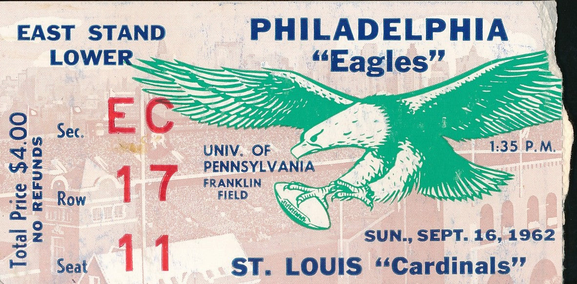 9/16/62 NFL Game Ticket Stub Philadelphia Eagles vs. St. Louis Cardinals 210168