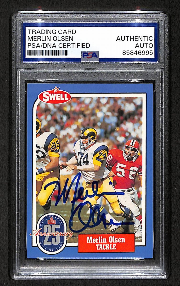 Merlin Olsen HOF 1988 Swell Card Autographed/Signed Rams PSA/DNA 210681