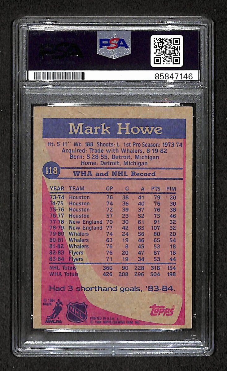 Mark Howe HOF 1984-85 Topps Card #118 Autographed/Signed Flyers PSA/DNA 210821
