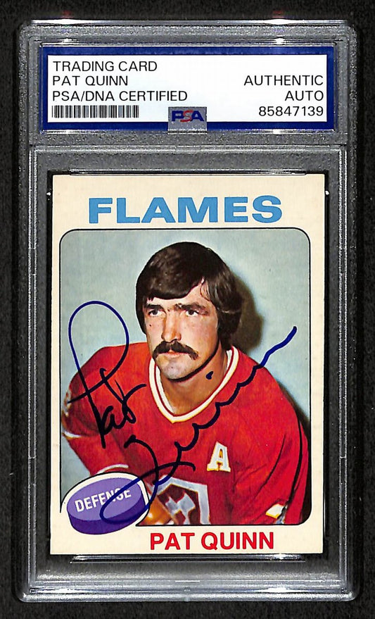 Pat Quinn HOF 1975-76 O-Pee-Chee Card #172 Signed Flames PSA/DNA 210822