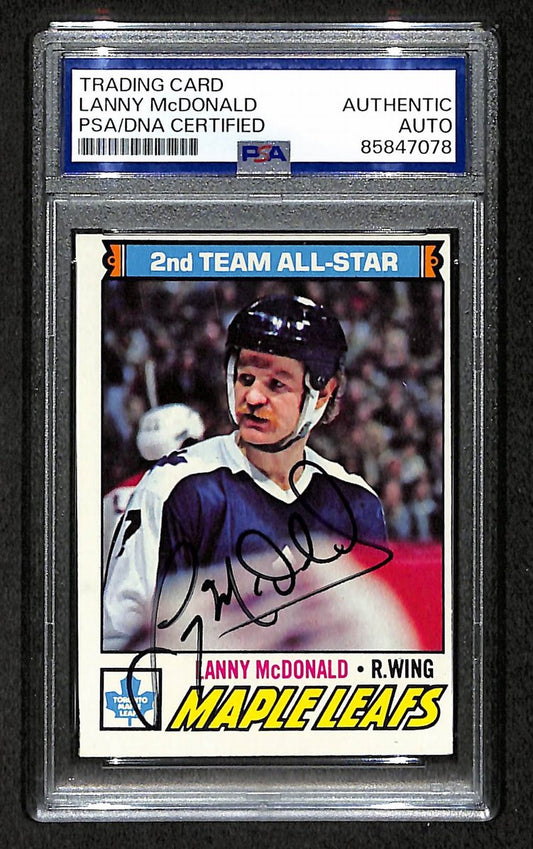 Lanny McDonald HOF 1977-78 Topps Card #110 Signed Maple Leafs PSA/DNA 210829