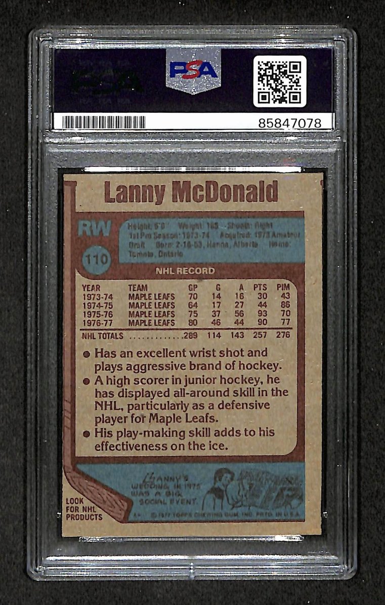 Lanny McDonald HOF 1977-78 Topps Card #110 Signed Maple Leafs PSA/DNA 210829