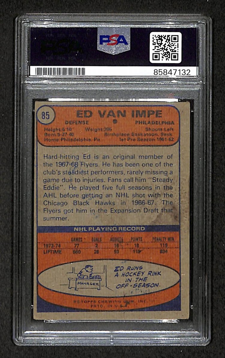 Ed Van Impe 1974-75 Topps Card #85 Autographed/Signed Flyers PSA/DNA 210835