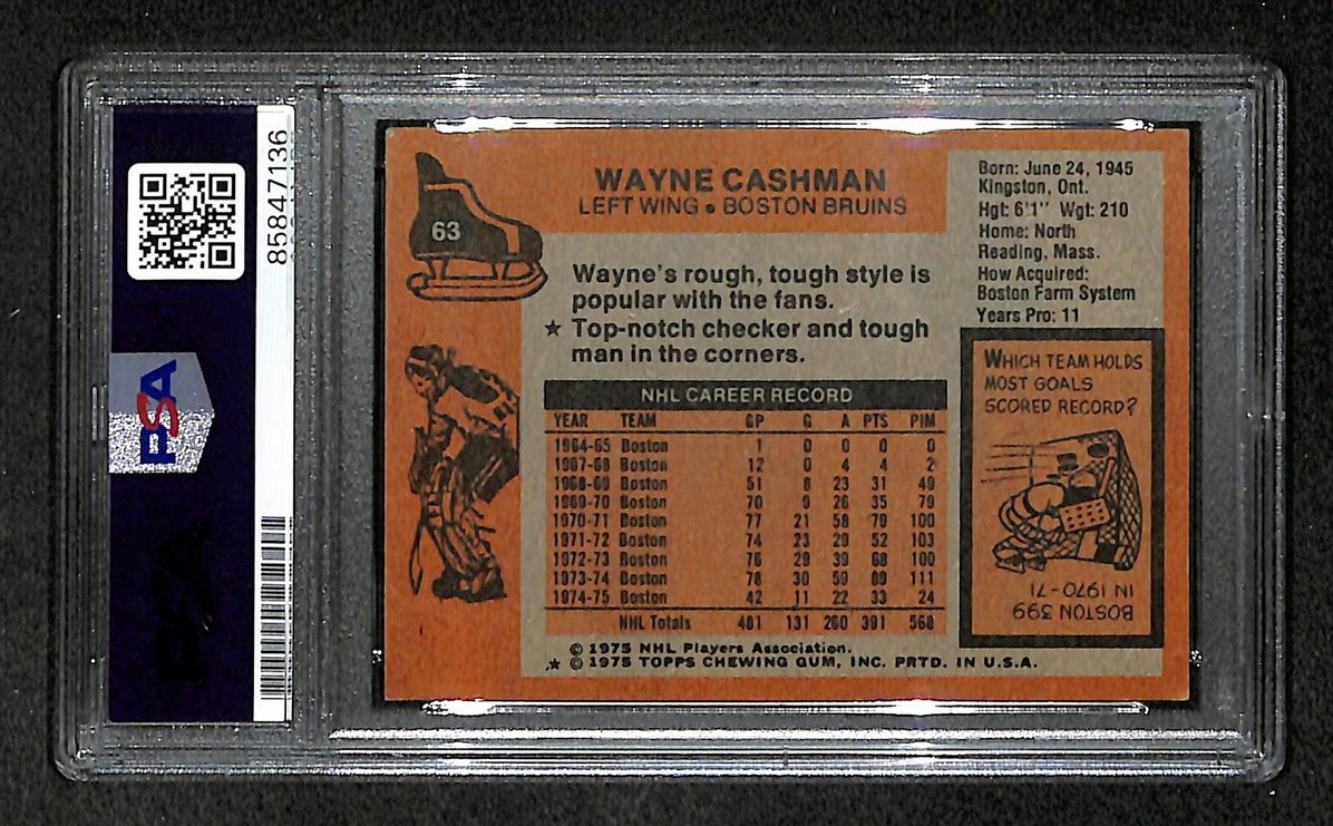 Wayne Cashman 1975-76 Topps Card #63 Autographed/Signed Bruins PSA/DNA 210841