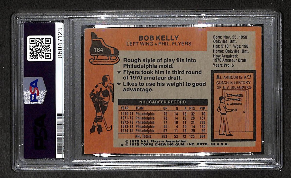 Bob Kelly 1975-76 Topps Card #184 Autographed/Signed Flyers PSA/DNA 210843