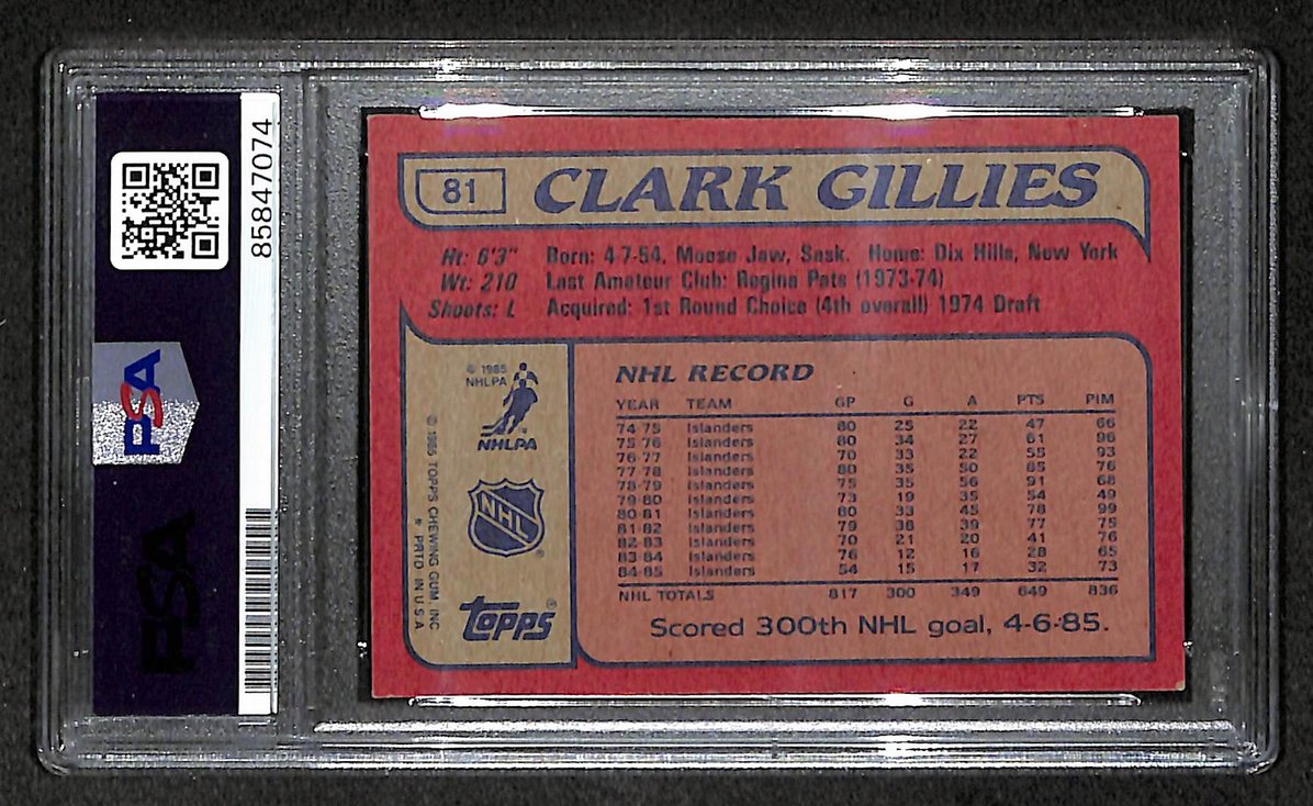 Clark Gillies HOF 1985-86 Topps Card #81 Signed Islanders PSA/DNA 210849