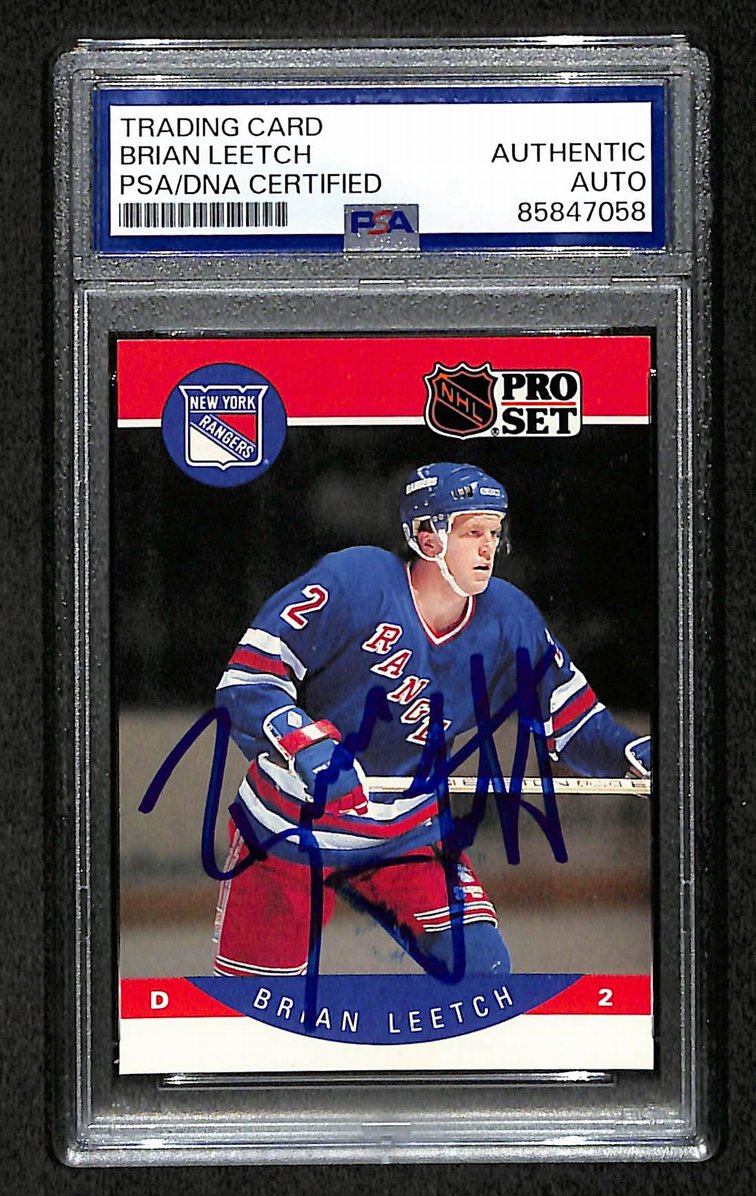 Brian Leetch HOF 1990-91 Pro Set Card #201 Signed Rangers PSA/DNA 210851