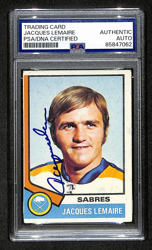 Jacques Lemaire HOF 1974-75 Topps Card #24 Signed Sabres PSA/DNA 210817