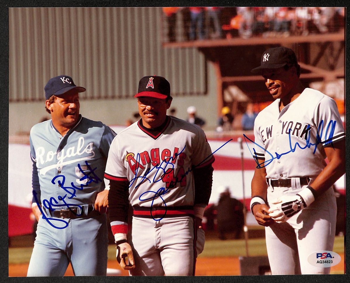 George Brett Reggie Jackson & Dave Winfield HOF Signed 8x10 Photo  PSA/DNA 0783