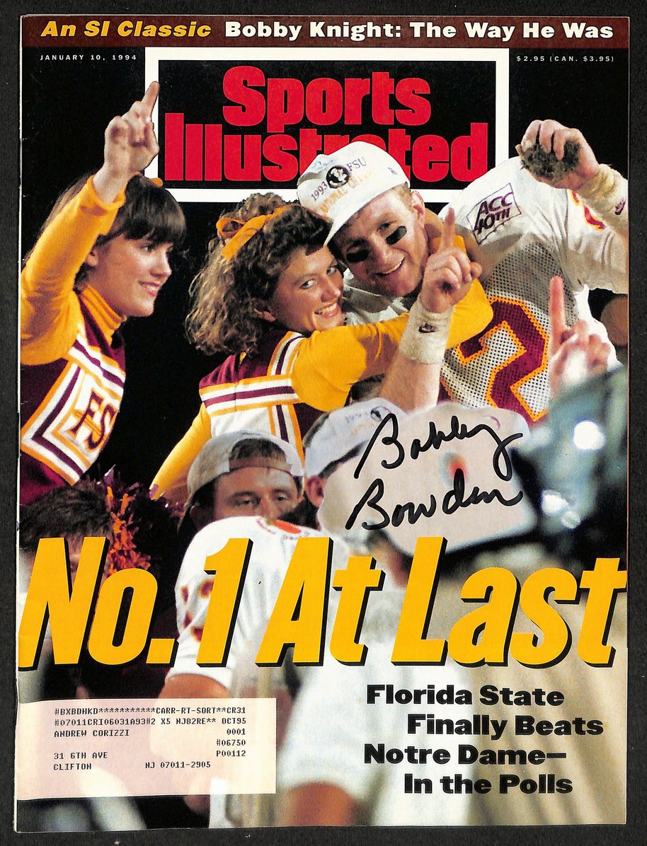 Bobby Bowden Signed/Autographed 1994 Sports Illustrated Magazine FSU PSA/DNA 804
